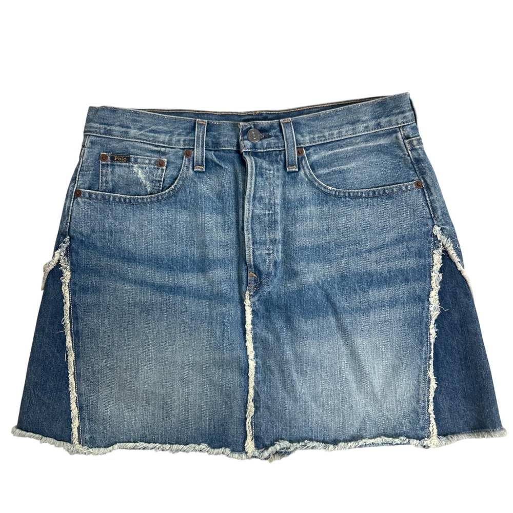 Polo Ralph Lauren Denim Mini Skirt 28 Blue Reconstructed Frayed bottom